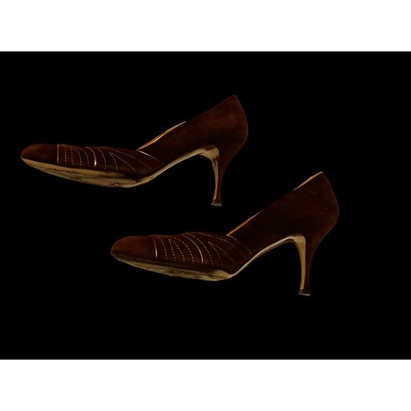 Dolce & Gabbana Brown Suede Gold Accent High Heel Shoes Size 38.5 - Picture 6 of 9